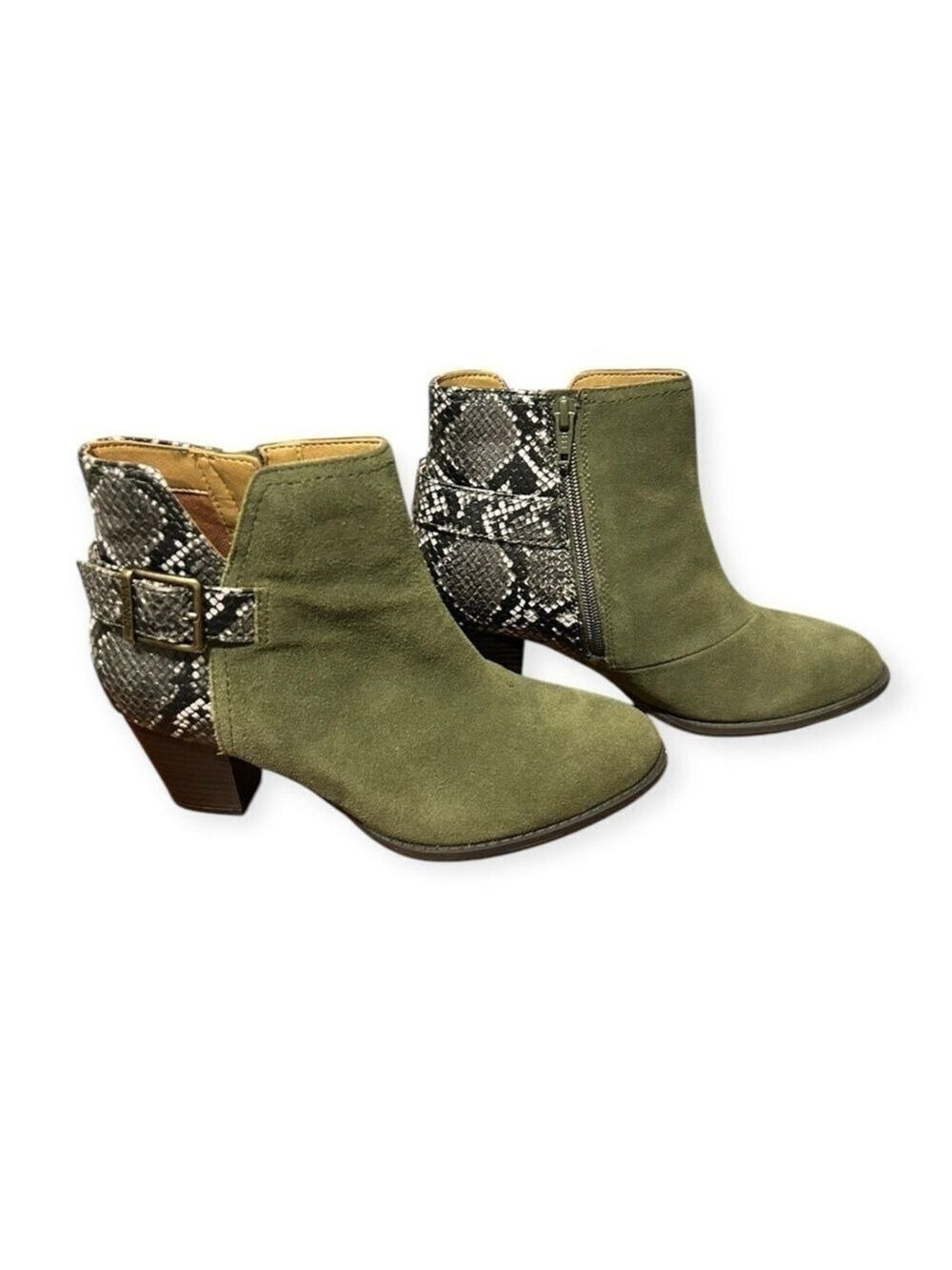 VIONIC Naomi Snake Olive Green Suede Leather Women’s Size 6.5 Wide NWOB